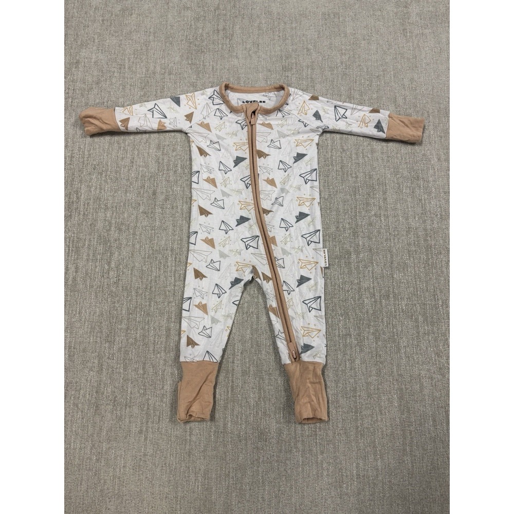 Lovelee Gray Tan And White Paper Airplane Bamboo Pajama Zippy Size 0-3 Months